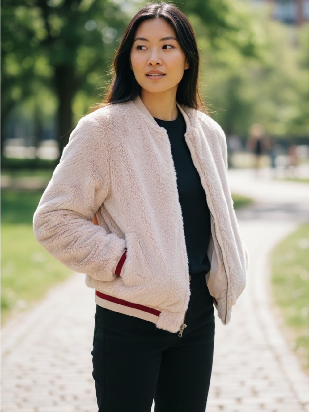 Lavender Brown Shelby Faux-Fur Bomber Jacket